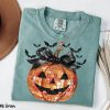 Disco Ball Pumpkin Shirt with Coquette Bow, Women's Halloween Shirt