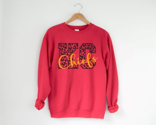 Kansas City Chiefs Sweater, Women Chiefs Sweatshirt, Vintage Chiefs Sweatshirt, Chiefs Leopard Sweatshirt