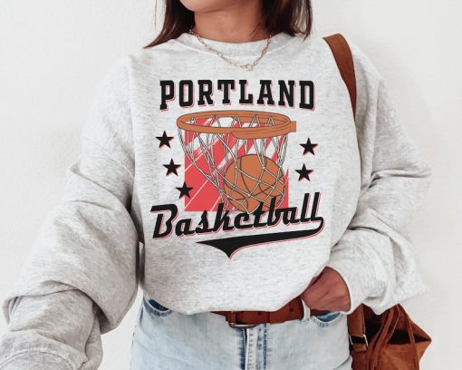 Vintage Portland Basketball Sweatshirt  T-Shirt, Portland Blazer Basketball Crewneck, Portland Basketball Fan