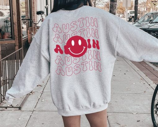 Austin Shirt, Smiley face Hoodie, Emoji Crewneck Sweatshirt