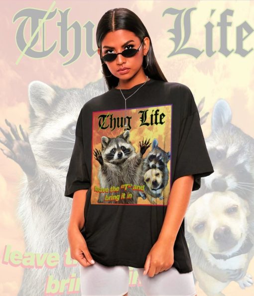 THUG LIFE Hug Life Meme Shirt -Raccoon Tanuki,Opossums Lover Shirt,Possums Shirt,Sad Opossums Meme,Eat Trash Possum Tee