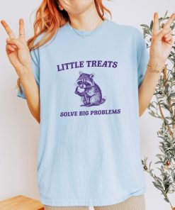 Little Treats Solve Big Problems , Vintage Drawing T Shirt, Raccoon Meme T Shirt, Sarcastic T Shirt, Unisex