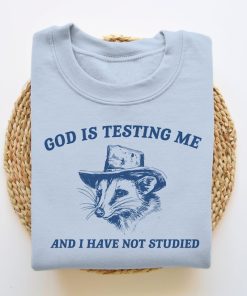 God Is Testing Me And I Have Not Studied, Funny Sweatshirt, Possum Sweatshirt, Vintage Cartoon Sweater, Unisex