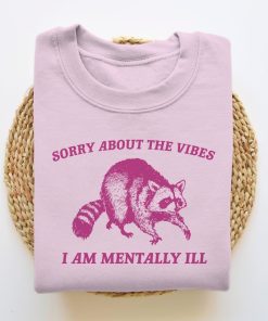 Sorry About The Vibes, Funny Sweatshirt, Funny Crewneck, Raccoon Sweatshirt, Cartoon Meme Top, Vintage Cartoon Sweater