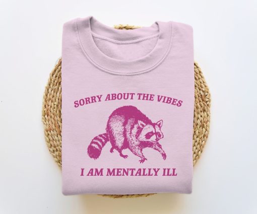 Sorry About The Vibes, Funny Sweatshirt, Funny Crewneck, Raccoon Sweatshirt, Cartoon Meme Top, Vintage Cartoon Sweater