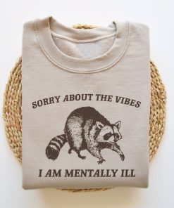 Sorry About The Vibes, Funny Sweatshirt, Funny Crewneck, Raccoon Sweatshirt, Cartoon Meme Top, Vintage Cartoon Sweater