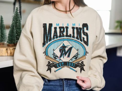 Miami Baseball Sweatshirt | Vintage Style Miami Baseball Crewneck Sweatshirt | Miami EST 1991 Sweatshirt | Game Day