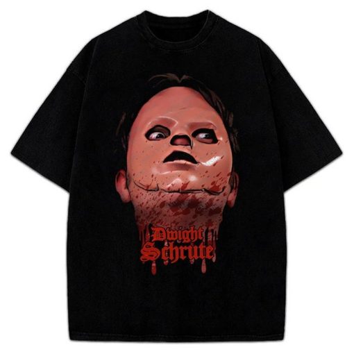 Dwight Schrute T-Shirt Schrute Farm Mask CPR Skit Portrait Custom Graphic The Office Tribute Tee