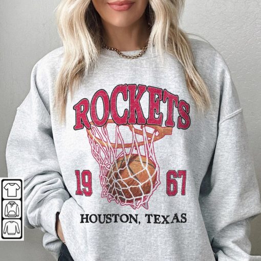 Houston Basketball Vintage Shirt, Rockets 90s Basketball Graphic Tee Sweatshirt