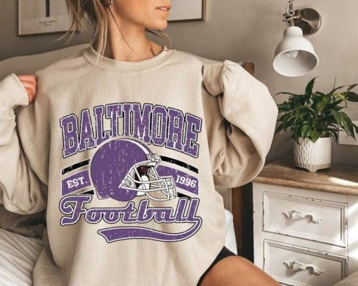 Baltimore Football Crewneck Sweatshirt, Trendy Vintage Style Football Shirt for Game Day, Baltimore Ravens Gifts