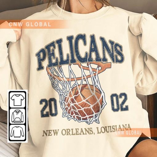 New Orleans Basketball Vintage Shirt, Pelicans 90s Basketball Graphic Tee Sweatshirt