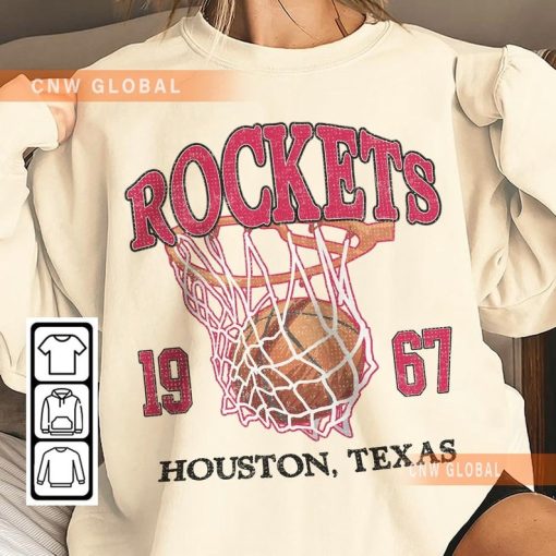 Houston Basketball Vintage Shirt, Rockets 90s Basketball Graphic Tee Sweatshirt