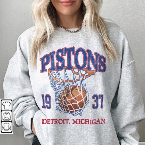 Detroit Basketball Vintage Shirt, Pistons 90s Basketball Graphic Tee Sweatshirt