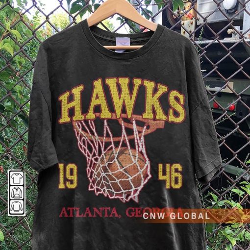 Atlanta Basketball Vintage Shirt, Hawks 90s Basketball Graphic Tee Sweatshirt