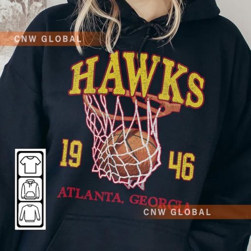 Atlanta Basketball Vintage Shirt, Hawks 90s Basketball Graphic Tee Sweatshirt