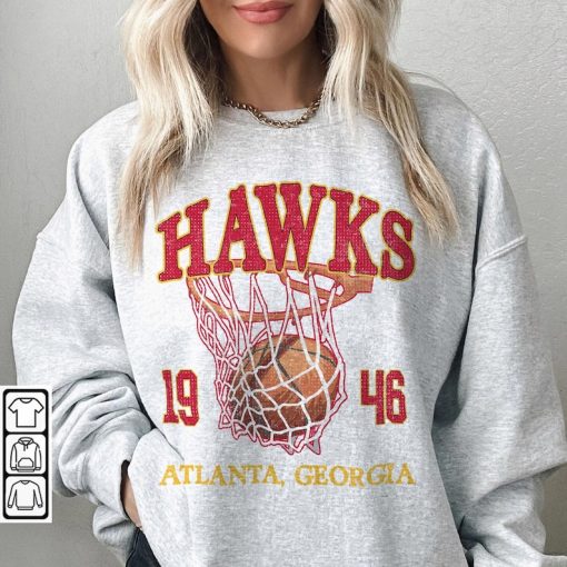 Atlanta Basketball Vintage Shirt, Hawks 90s Basketball Graphic Tee Sweatshirt