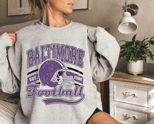 Baltimore Football Crewneck Sweatshirt, Trendy Vintage Style Football Shirt for Game Day, Baltimore Ravens Gifts