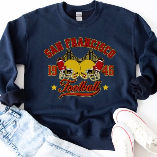 San Francisco Football Sweatshirt Vintage Golden Gate Bridge Shirt Football Fan Hoodie Game Day Outfit Crewneck Sweater