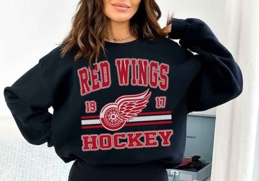 Vintage 90s Detroit Red Wings Sweatshirt Shirt, Red Wings Hockey Crewneck Sweatshirt