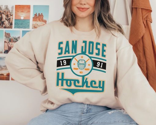 Vintage San Jose Shark Sweatshirt  T-Shirt, Sharks Sweater, Sharks T-Shirt, Hockey Fan Shirt, Retro San Jose Ice Hockey