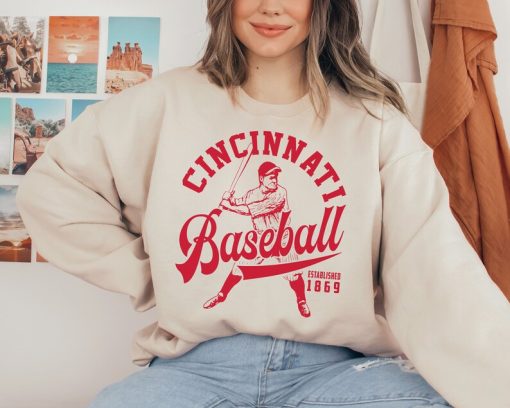 Vintage Cincinnati Red Crewneck Sweatshirt / T-Shirt, Red EST 1869 Shirt, Cincinnati Baseball Shirt