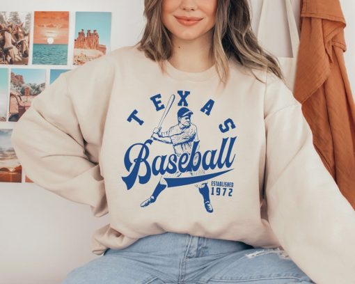 Vintage Texas Ranger Crewneck Sweatshirt / T-Shirt, Rangers EST 1972 Sweatshirt, Texas Baseball Game Day