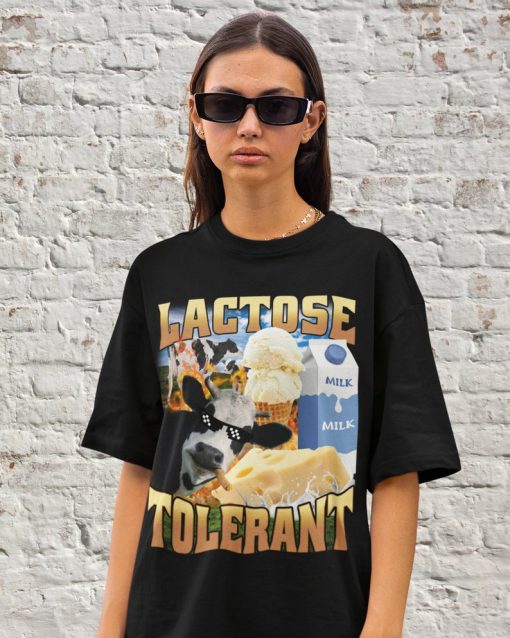 Lactose Tolerant T Shirt, Funny Lactose Intolerant Meme Tee, Retro Milk Vintage Bootleg Appareal For Teen