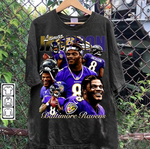 Vintage 90s Graphic Style Lamar Jackson T-Shirt - Lamar Jackson Sweatshirt - Retro American Football Tee For Man and