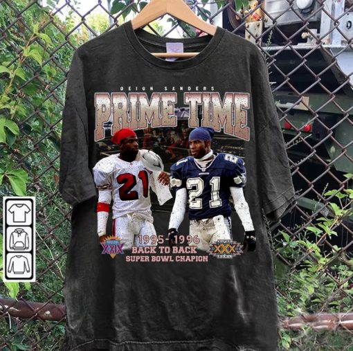 Vintage 90s Graphic Style Deion Sanders T-Shirt - Prime Time Vintage Hoodie - Retro American Football Tee For Man and