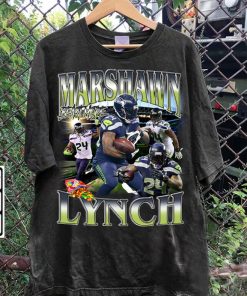 Vintage 90s Graphic Style Marshawn Lynch T-Shirt - Marshawn Lynch Hoodie - Retro American Football Tee For Man and Woman