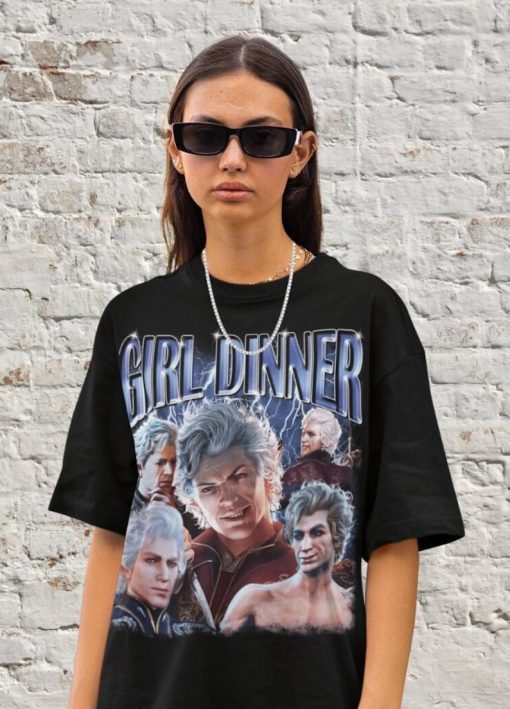 Retro Girl Dinner T Shirt, Astarion Baldurs Gate 3 Vintage Bootleg Tee, Video Gamer Tee, Valentines Gift Y2k Her Him