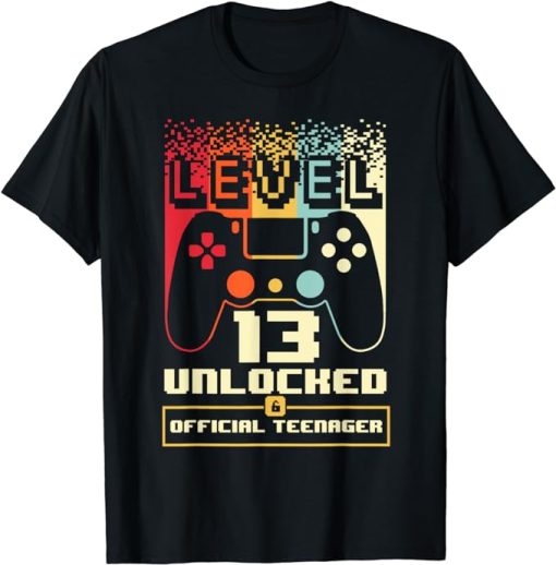 13th Birthday Gift Boys Level 13 Unlocked Official Teenager T-Shirt