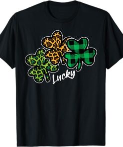 Leopard Shamrocks Lucky St Patricks Day Women Girls Kids T-Shirt