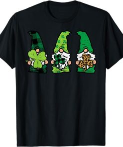 Three Nordic Gnomes Plaid Leopard Shamrock St Patricks Day T-Shirt