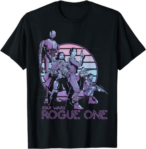 Star Wars Rogue One Neon Sign Rebel Group Graphic T-Shirt T-Shirt