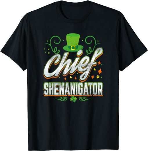 Retro Chief Shenanigator Lucky Leprechaun Hat St Patrick Day T-Shirt