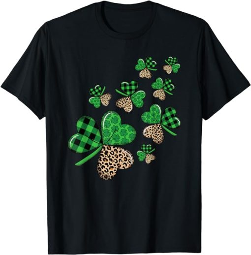 St. Patricks Day Shamrock Irish Leopard Print Women Girls T-Shirt