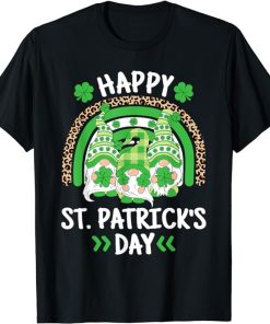 Happy St Patricks Day Leopard Rainbow Irish Gnomes Shamrock T-Shirt