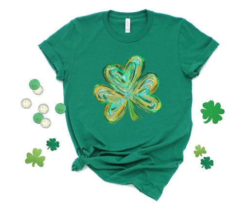 Cute St Patricks Four Leaf Clover Shirt,Watercolor St Patrick Tshirt