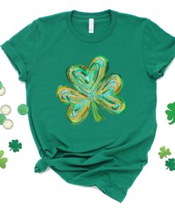 Cute St Patricks Four Leaf Clover Shirt,Watercolor St Patrick Tshirt