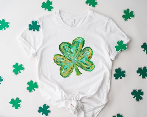 Cute St Patricks Four Leaf Clover Shirt,Watercolor St Patrick Tshirt