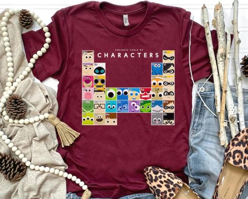 Disney Pixar Movie All Characters Periodic Table Graphic Shirt