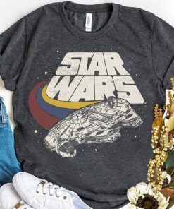 Retro Disney Star Wars Millennium Falcon Ship Three Stripes Shirt