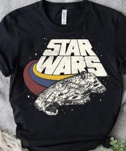 Retro Disney Star Wars Millennium Falcon Ship Three Stripes Shirt