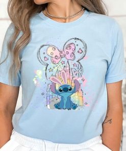 Disney Stitch & Bunny Watercolor Castle Shirt, Disney Stitch Shirt