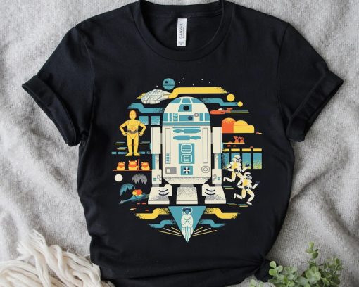 Star Wars Droids R2-D2 C-3PO Circle Collage Retro Shirt