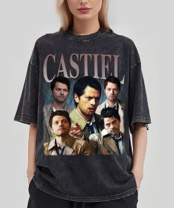 Castiel Vintage Washed T-Shirt,Actor Homage Graphic Unisex Long Sleeve