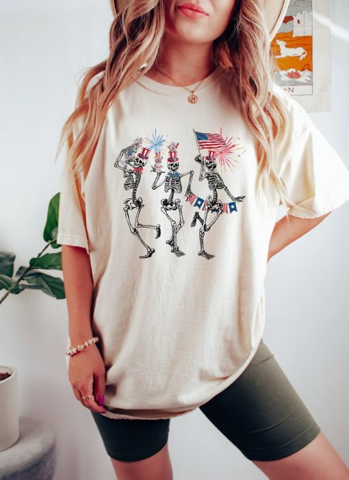 4th of July Skellies, 4th of July Shirts, Dancing Skeleton Shirt