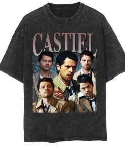 Castiel Vintage Washed T-Shirt,Actor Homage Graphic Unisex Long Sleeve