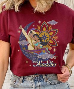 Disney Aladdin Cute Jasmine & Aladdin Flying Carpet Floral Poster Shir